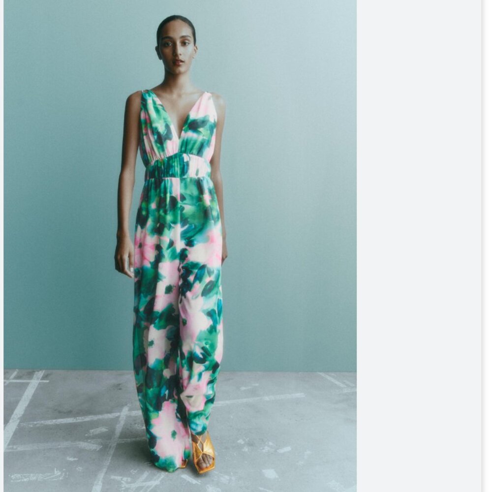 NWT_ZARA WOMAN FLORAL JUMPSUIT WIDE LEG CHIFFON MULTICOLOR